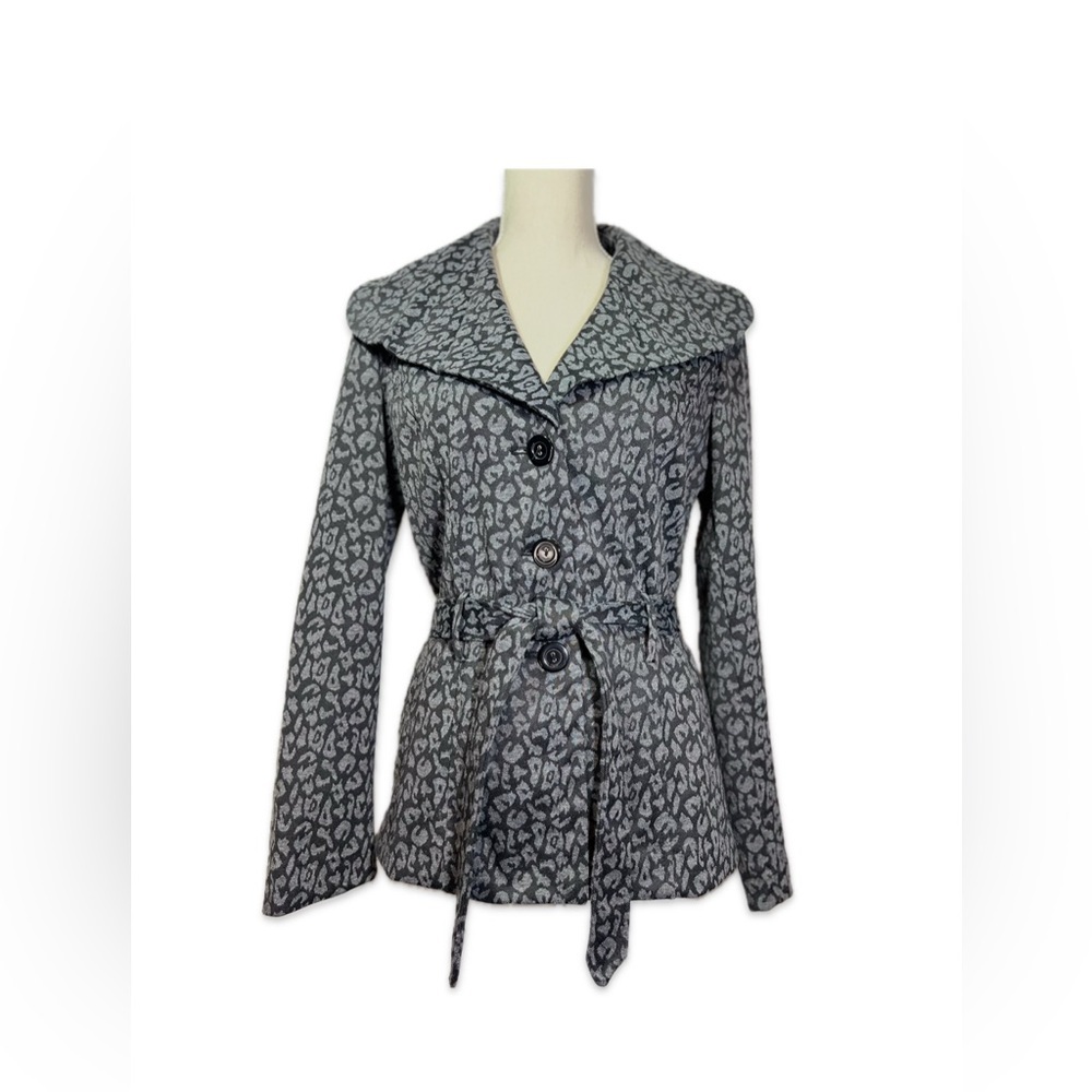 Carole Little Gray Animal Print Jacket Women’s Size Medium Belted 3 Button